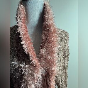 SHAN Fuzzy Pink and Brown/Olive FEMININE SWEATER